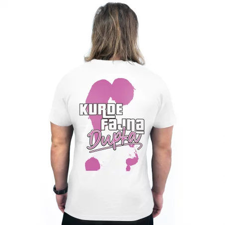 Fake Fizjo - koszulka biała - Kurde Fajna Dupka 2.0 - różowy nadruk
