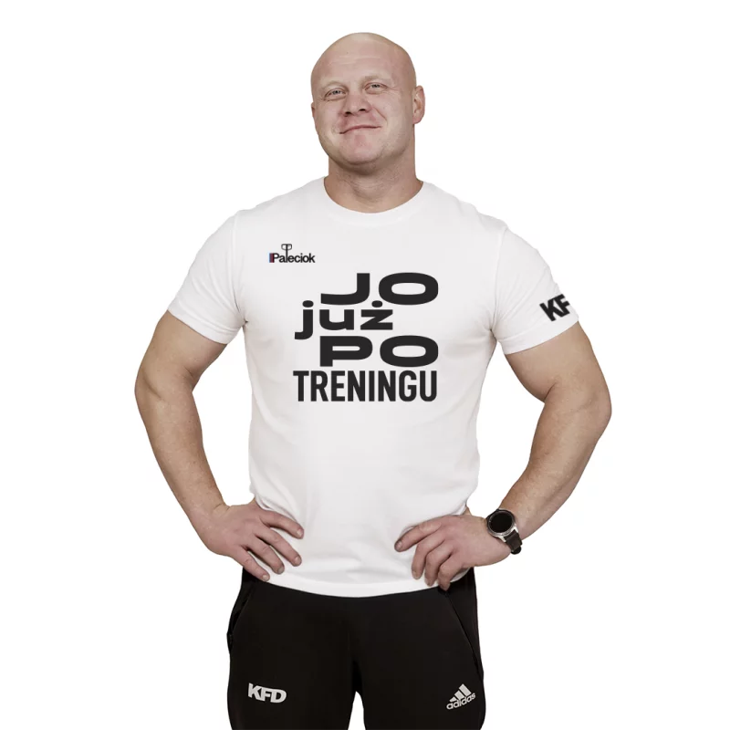Paleciok - koszulka biała - Jo już po treningu
